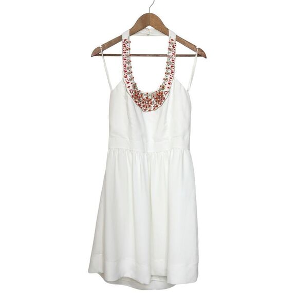 Shoshanna Elenee Beaded Neck Halter Dress White Size 10 - Picture 5 of 14